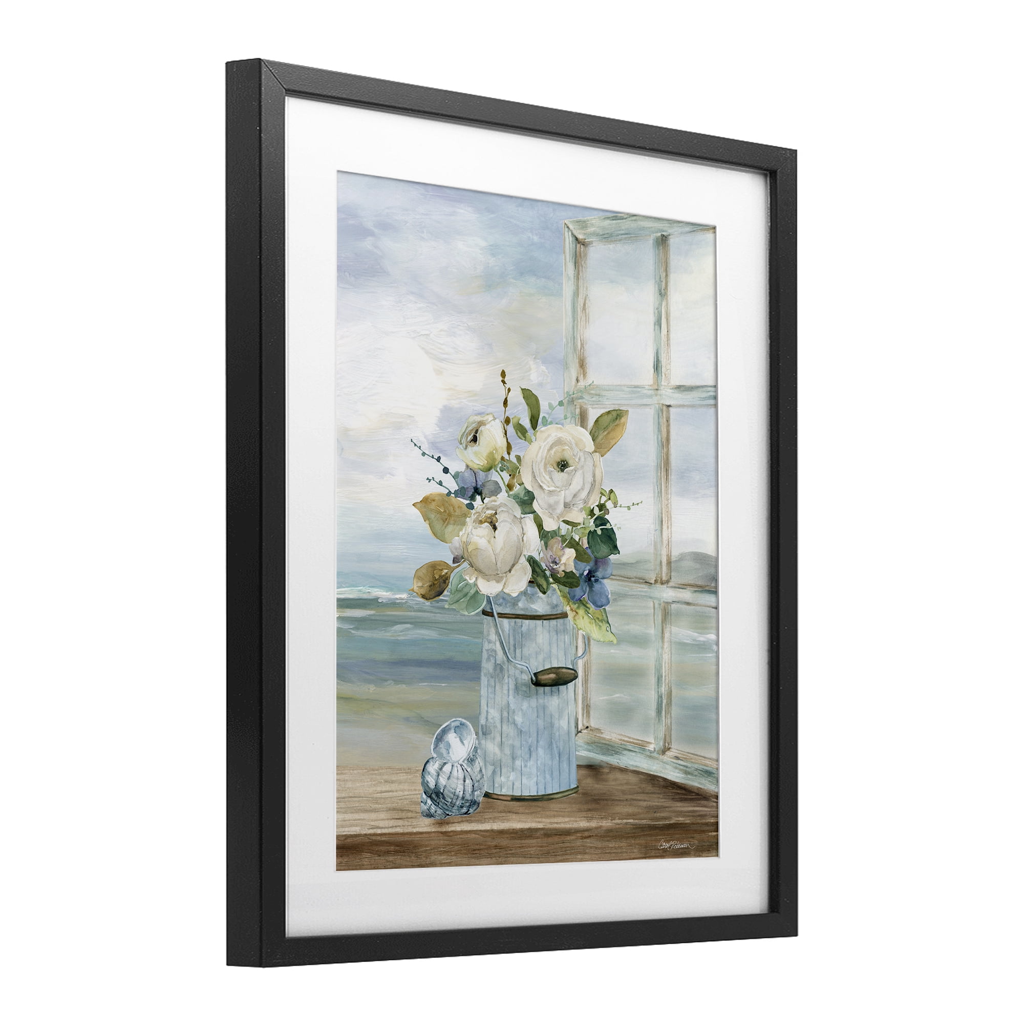 Stupell Industries Seaside Florals on Windowsill Black Framed Print Under Glass, design by Carol Robinson
