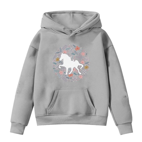 CAIXIA Girls Clothes Size 5,Kids Horse Print Long Sleeve Hoodies,4-5 Years,Grey