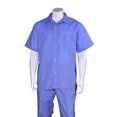 thumbnail image 1 of Men's Plain Short Sleeve Blue Linen Casual Casual Two Piece Walking Outfit For Sale Pant Sets Suit With Pleated Pant, 1 of 1