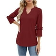 thumbnail image 4 of Valentine's Day TAGOLD Summer Tops for Womens, Women's Summer Casual Blouse Short Sleeve V Neck 3/4 Sleeve Curved Hem Loose Tunic Top T-shirt Blouse, 4 of 4