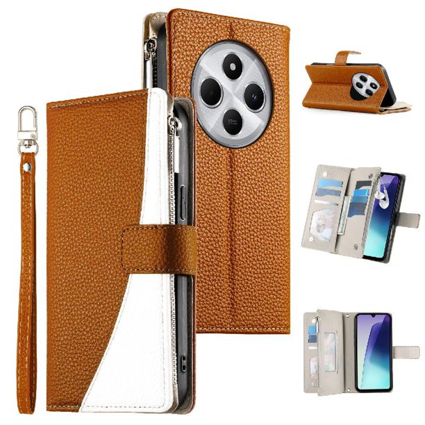 Funda cartera GANGXUN para Xiaomi Redmi 14C 4G , cuero PU con tarjetero, cremallera, correa de mano, soporte y protección 1052°