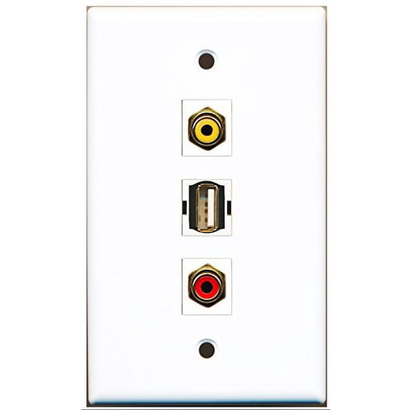 RiteAV - 1 Port RCA Red and 1 Port RCA Yellow and 1 Port USB A-A Wall Plate