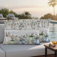 thumbnail image 4 of Green Blue Pumpkin Fall Outdoor Waterproof Pillow Covers, Thanksgiving Eucalyptus Leaves Wooden Decorative Rectangle Throw Pillowcase Sofa Cushion Sham for Patio/Couch/Chair, 20"x12" 2 Pack, 4 of 8