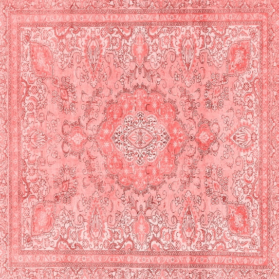 Ahgly Company Machine Washable Indoor Square Abstract Red Modern Area Rugs, 6' Square