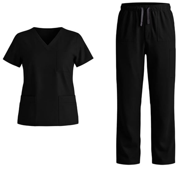TaTaai Womens Nurse Scrub Set Short Sleeve V Neck Top with Drawstring Waist Pocket Pants Solid Soft Stretchy Breathable Medical Uniform Gift