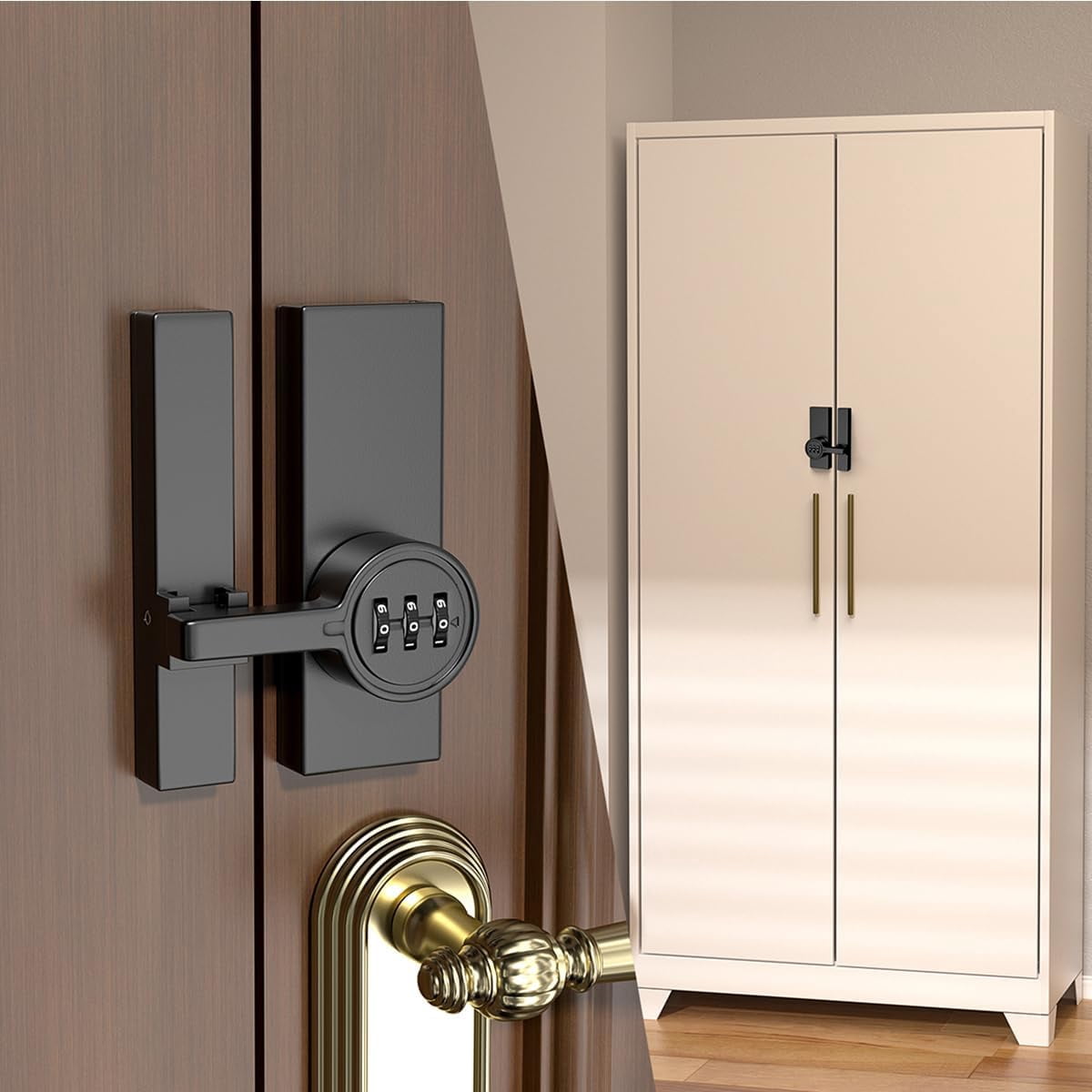 Black 180 Degree Barn Door Lock,3 Digit Password Keyless,Mechanical Password Lock,Flip Latch with Combination,Protect Privacy,for Barn Door,Sliding Door,Windows,Cabinets,Garden,and Bathroom Black