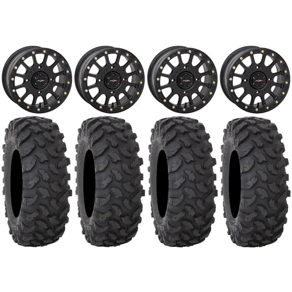 System 3 SB-5 Black 15" Wheels 33" XTR370 Tires Can-Am Commander Maverick Renegade Outlander Defender