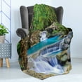 thumbnail image 4 of Waterfall Soft Flannel Fleece Throw Blanket, Fairy Image of Waterfall by the Rocks in Forest Secret Paradise, Cozy Plush for Indoor and Outdoor Use, 70" x 90", Green Blue and Brown, by Ambesonne, 4 of 5
