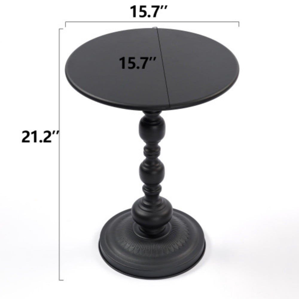 Round Metal Side Table, Vintage End Table with Pedestal Base, Small Accent Table for Sofa, Bedside, Balcony, Living Room & Bedroom, Black