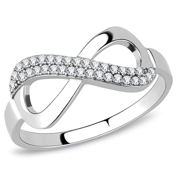 Luxe Jewelry Designs Women's Stainless Steel Infinity Shaped Ring with Cubic Zirconia - Size 9 (Pack