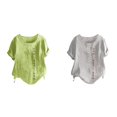 thumbnail image 1 of (Lot de 2) Rinsvye Chemises Rondes Unies pour Femmes Col Rond Manches Raglan Ourlet Chemise à Manches Longues Fendue Ample Manches Courtes Chemise Foncée pour Femmes Décoration Bouton Hauts Décontractés T-Shirt Vin, 1 of 4