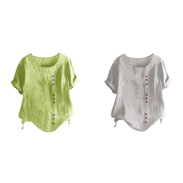 (Lot de 2) Rinsvye Chemises Rondes Unies pour Femmes Col Rond Manches Raglan Ourlet Chemise à Manches Longues Fendue Ample Manches Courtes Chemise Foncée pour Femmes Décoration Bouton Hauts Décontractés T-Shirt Vin