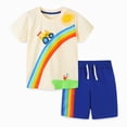thumbnail image 5 of NOLDARES Baby Boy Summer Clothes 2pcs Crewneck Short Sleeve Shirt Cotton Shorts Dinosaur Truck Print Outfits(Beige,2-3 Y), 5 of 8