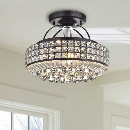 The Lighting Store Jolie Antique Black Drum Shade Crystal Semi Flush Mount Chandelier - Walmart.com