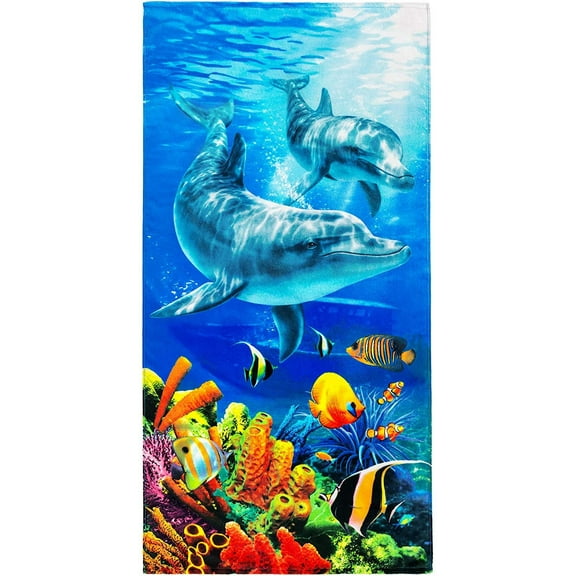 Dolphins Shipwreck Beach Towel 30 x 60 inches 100% Cotton
