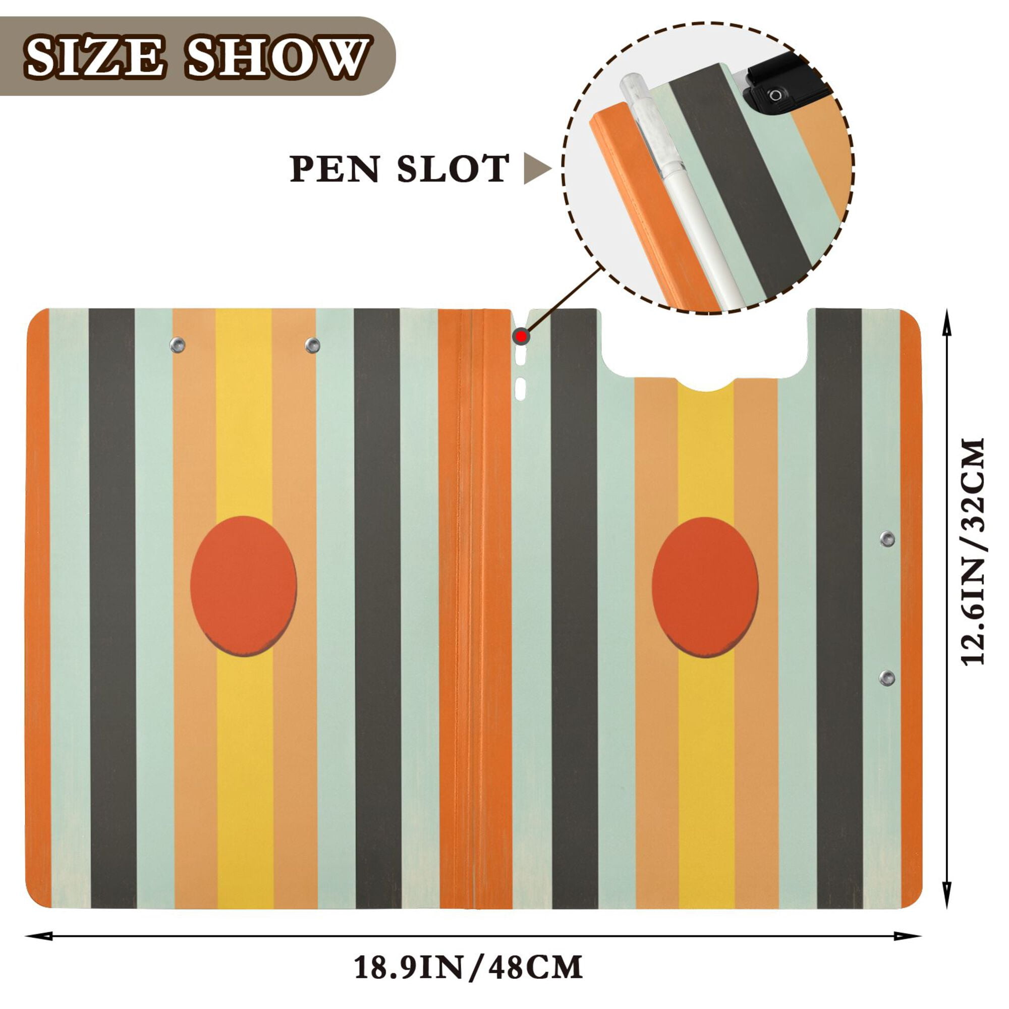 FORMRS A4 Clipboard Folder with Pen Holder Horizontal Foldable School Office Binder, Stripes and Circle