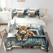 Manfei Rustic Highland Cow 7 Pieces Bedding Comforter Set,Farm Animal Cattle Full Bedding Set,Country Farmhouse Lodge Fitted Sheet Flat Sheet For Girl Boys,Ultra Soft Home Decor Reversible