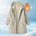 thumbnail image 2 of Winter Mid Length Jacket Womens Thicken Sherpa Fleece Lined Over Coat Polka Dots Printed Hooded Zipper Sweatshirts (S, Beige-Dots), 2 of 7