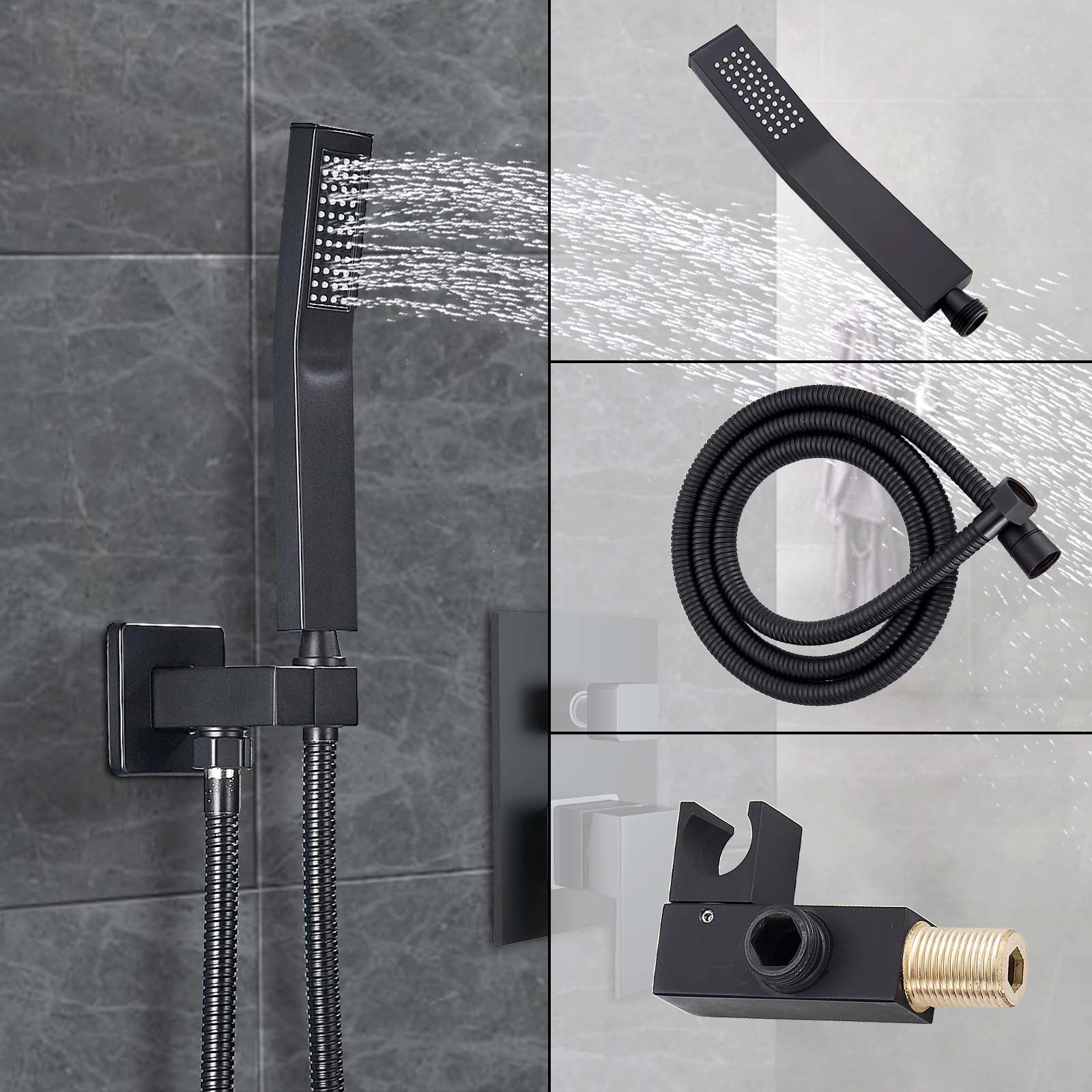 Zovajonia Matte Black Shower System 8 Inches Shower Faucet Set, Rain Shower Head with Handheld Spray Bathroom Wall Mount Shower Fixtures