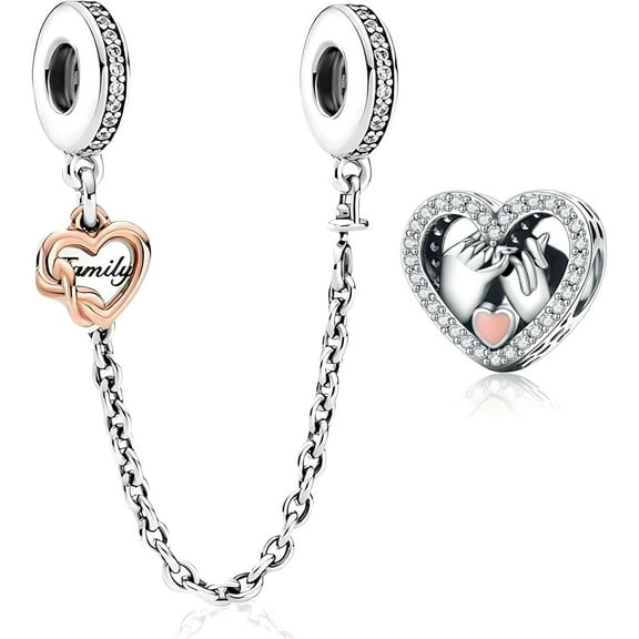 925 Sterling Silver Safety Chain Charm Birthday Fashion Love Heart Dangle Charm Pendants Beads Sparkling for Bracelets and Necklace for Women Family Friends