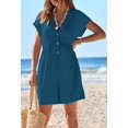 thumbnail image 6 of Merokeety Summer Rompers for Women Casual V Neck Shorts Overalls Loose Fit Onesie with Pockets, Teal M, 6 of 7