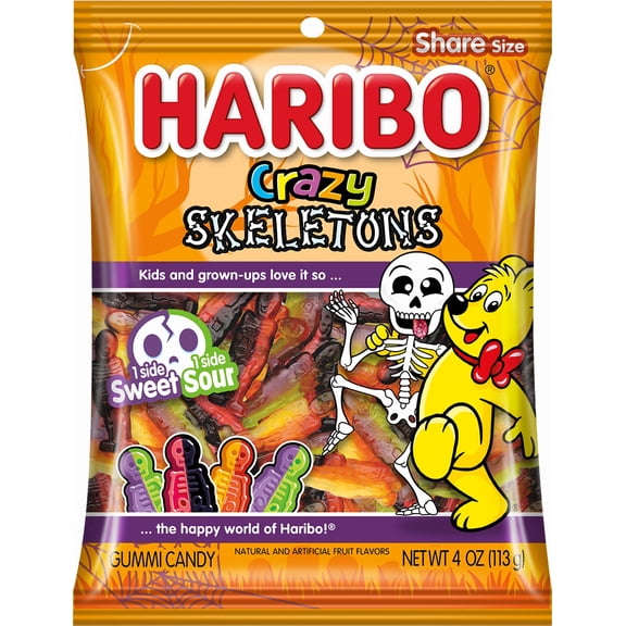 HARIBO Crazy Skeletons Halloween Gummy Candy, 4oz, Share Size Bag