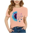 thumbnail image 2 of BRGZLK Casual Short Sleeve Tops for Girls Summer Trendy Cute Sunflower and Butterfly Print Round Neck Pullover Short Sleeve T Shirt Top Watermelon Red 7-8 Years, 2 of 4