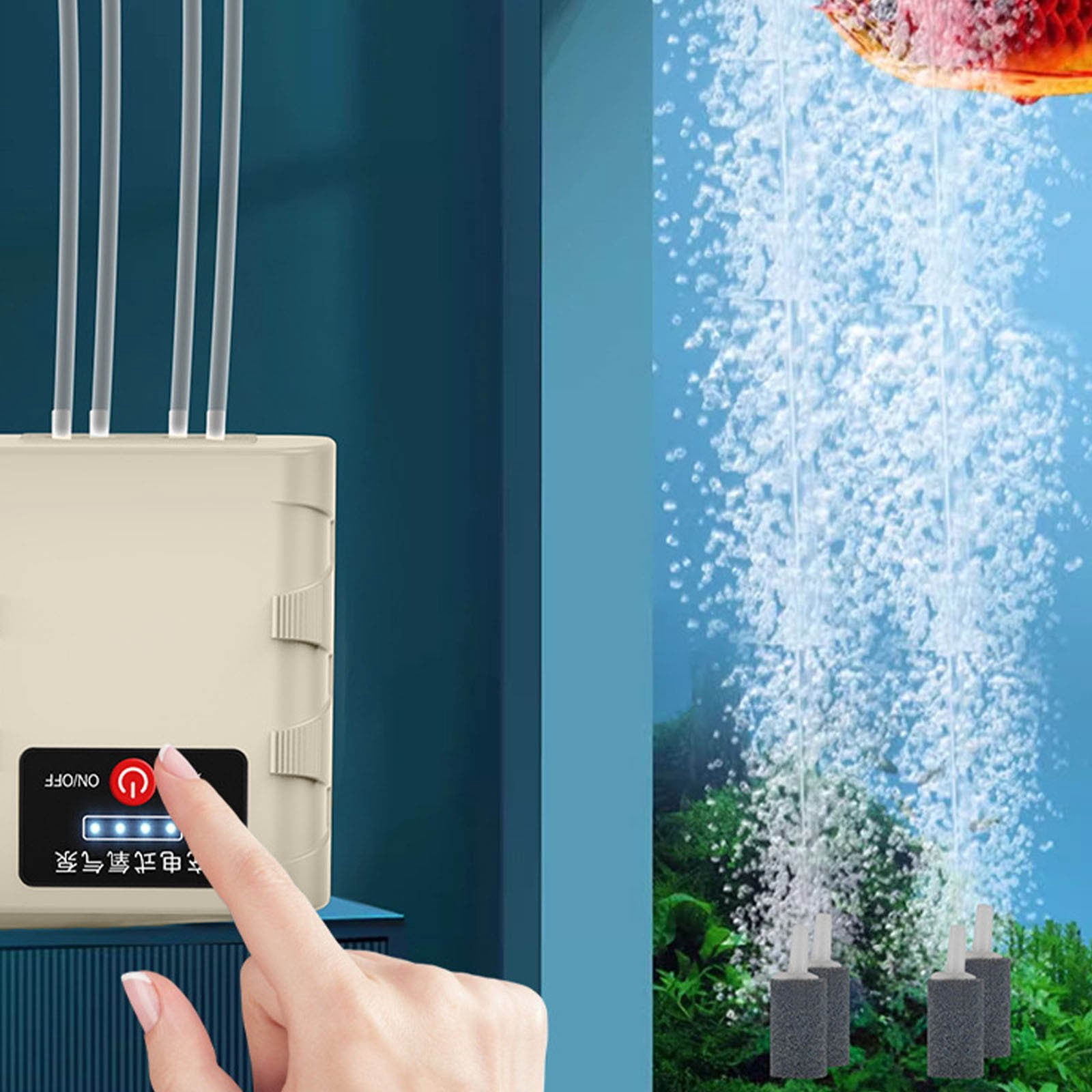 USB Rechargeable Fish Tank Aerator Pump, Lithium Battery Oxygen Pump with 2 Hole and 4 Hole Options, Continuous Aeration for Aquariums Fish Farming Outdoor Use