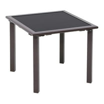 Outdoor Patio Side/End Table Metal Frame Square Coffee Bistro Table w/Tempered Glass Top Patio Furniture for Porch, Deck, Pool