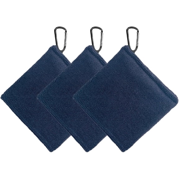 3 Pcs Navy Blue Golf Ball Towel Set - Fast-Drying Pocket Towel with D-Clip, Easy-to-Clean Golf Ball Cleaner Pouch, Portable Outdoor Accessory for Men & Women