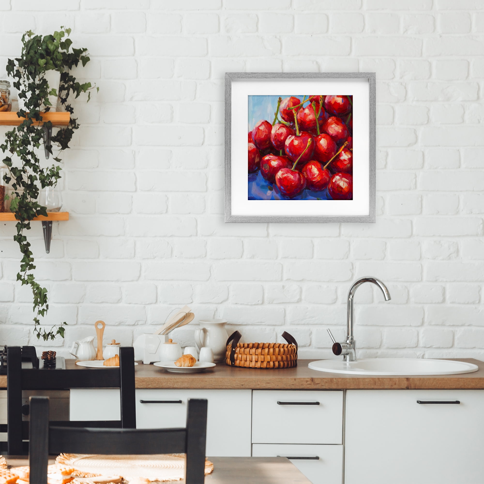 Stupell Industries Luscious Red Cherries of Summer Gray Framed Print Under Glass, design by Petal Prints Design