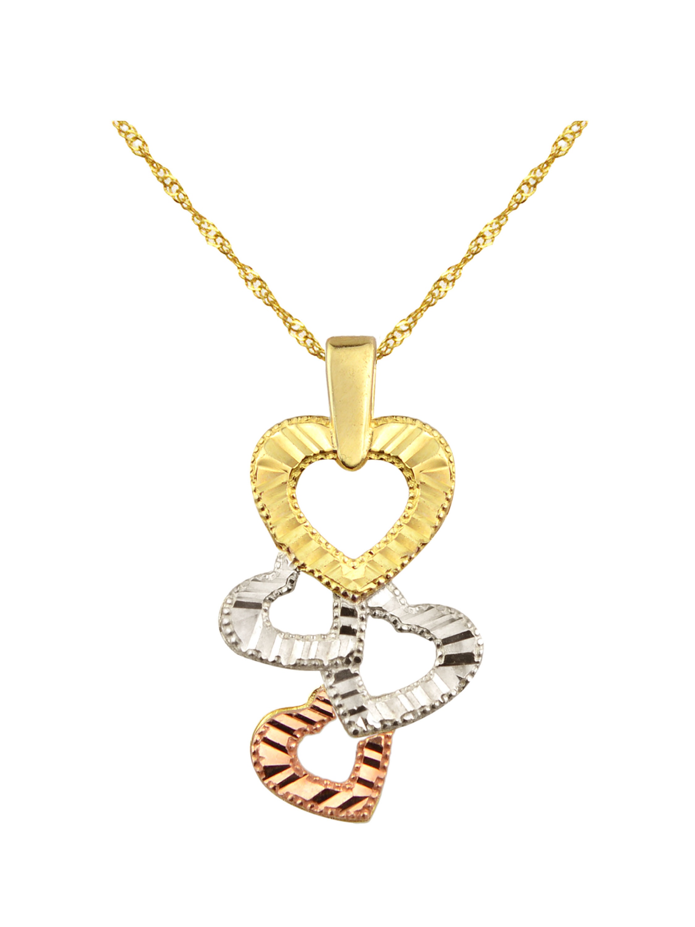 US GOLD 10kt Gold Tri-Color Heart Charm Pendants