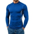 thumbnail image 2 of ZVAVZ Mens Stand Collar Athletic Shirt Long Sleeve Slim Fit T-Shirts Crew Neck Gym Workout Tee Shirt Bodybuilding Running Tops Blue M, 2 of 9