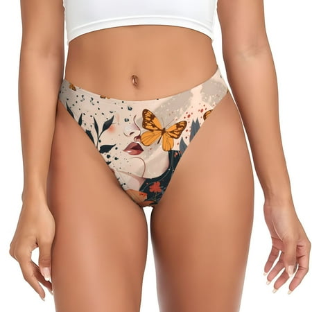 Thongs for Women - Butterfly Floral Elegance No Show Seamless Womens Thongs Underwear  Stretch G String Thongs for Women  Ladies Breathable Thong Bikini Panties Briefs