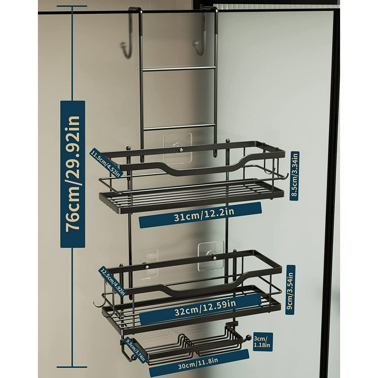 Exquisite Bathroom Shelves Metal Over Shower Door Caddy, Hanging Bathroom  Storage Organizer Center with Built-in Hooks and Baskets on 2 Levels for