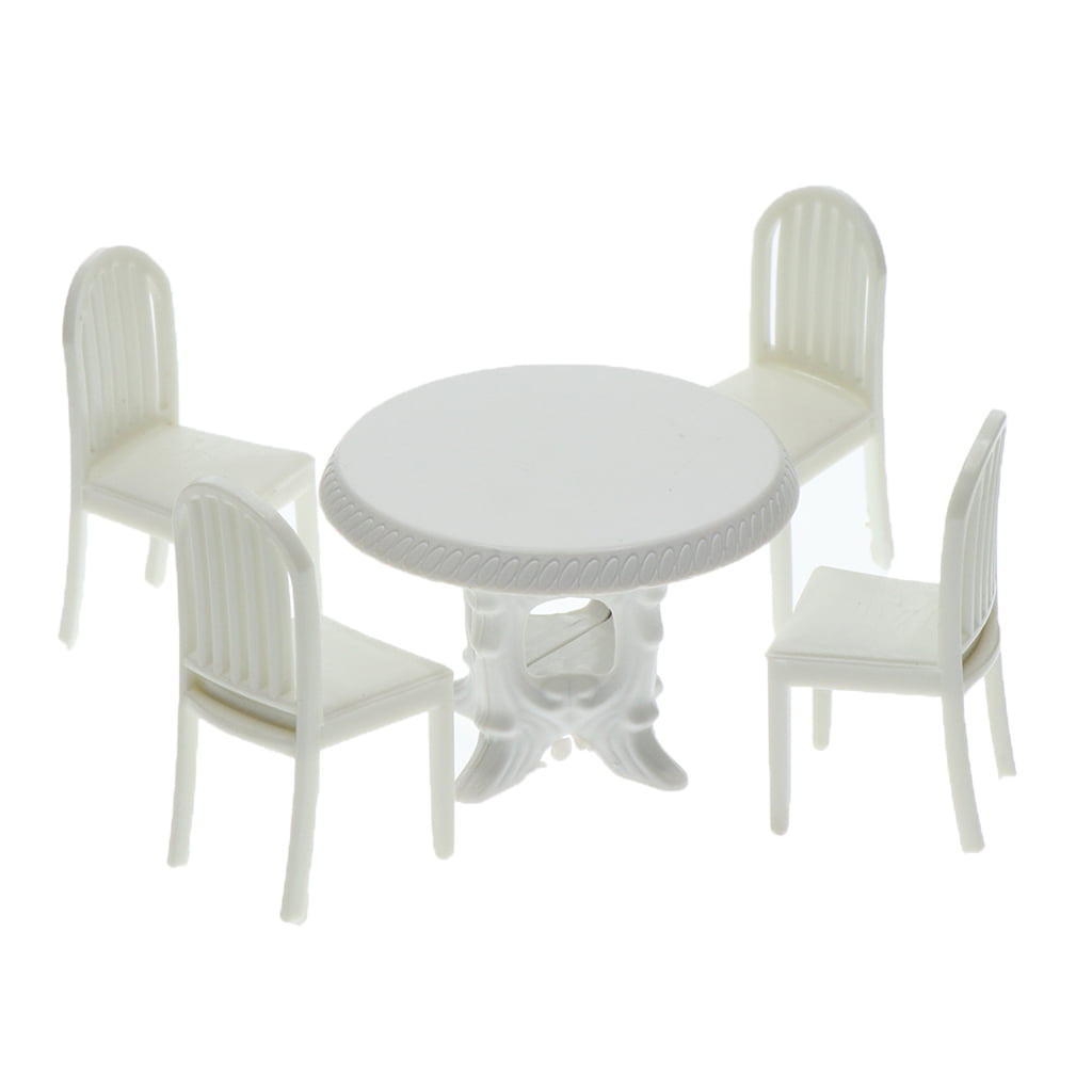 2 Sets White 1:25 Craft Kitchen Model DIY Kits Round Dining Table With Chairs G 