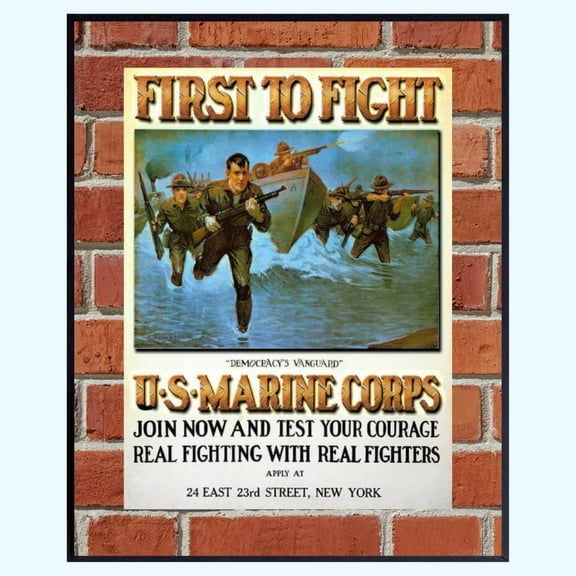 First to Fight USMC Vintage Poster – Marine Corps Enlistment Wall Art, Patriotic Military Decor, Gift for Marines & Veterans
