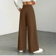 thumbnail image 4 of Women's Casual Wide Leg Pants, High Waist Loose Slimming Solid Color Long Trousers, Comfort Fashion Bottoms for Office, Travel and Daily Wear,Coffee,XL, 4 of 6
