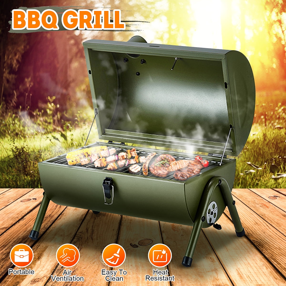 Portable Barbecue Grill BBQ Charcoal Grill Stainless Steel Barbecue Grill Foldable Table Coal Garden Travel Camping Folding Grill 3-5 People Gifort Barbecue Grill