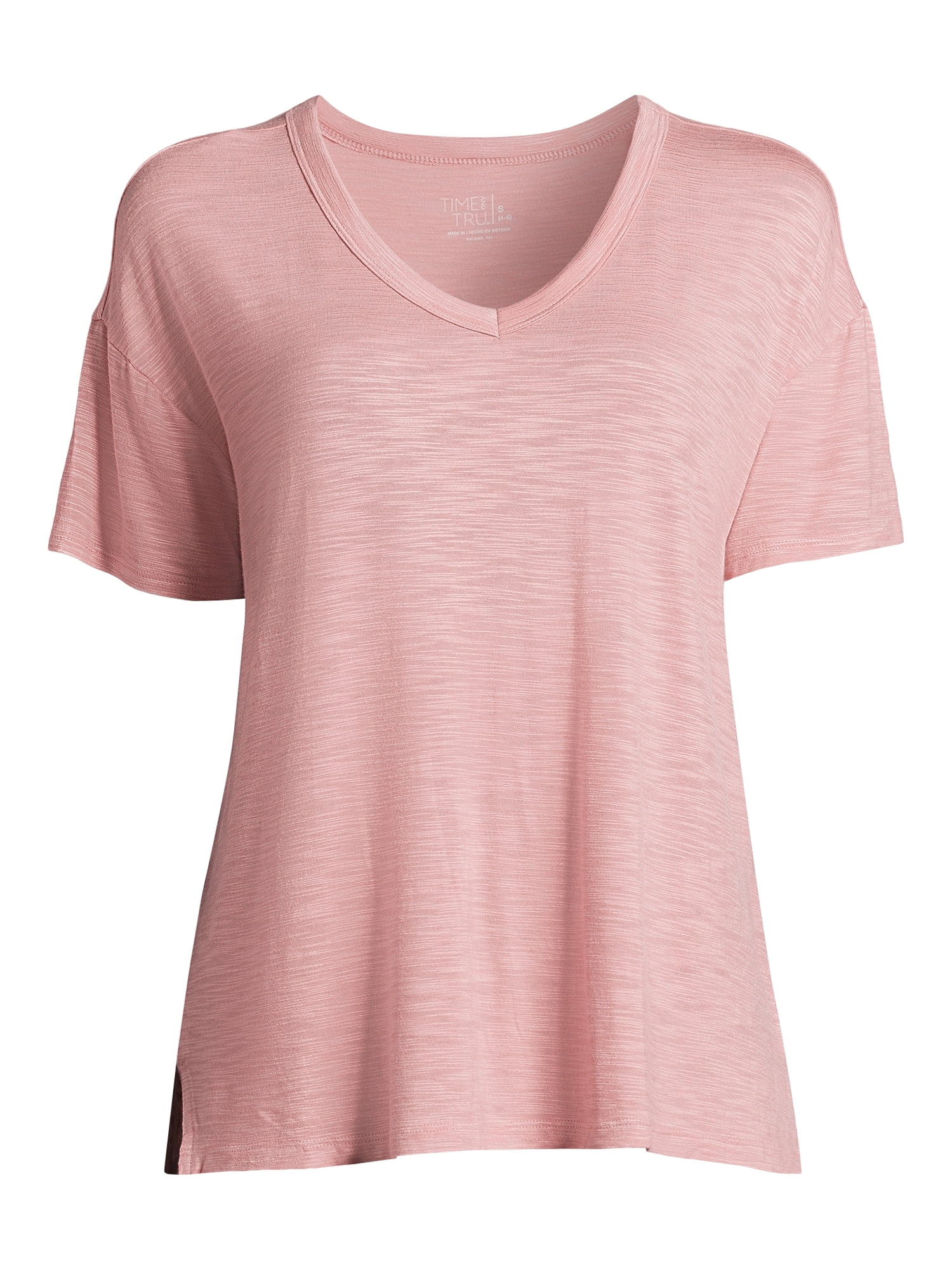Time and Tru Women's Textured V-Neck T-Shirt, 2-Pack, Sizes XS-XXXL