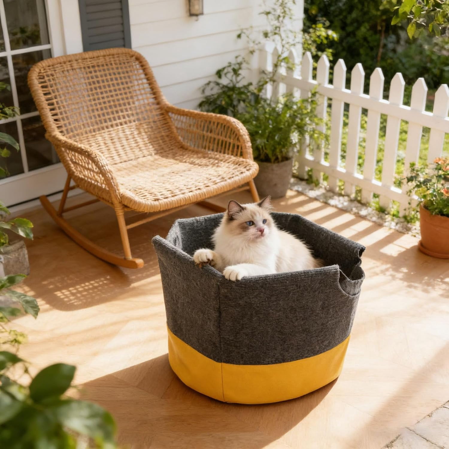 Foldable Cat Tunnel Bag, Interactive Pet Play Mat & Activity Center, Polyester & Leather Fabric Cat Toy with Storage for Indoor Cats (Yellow)