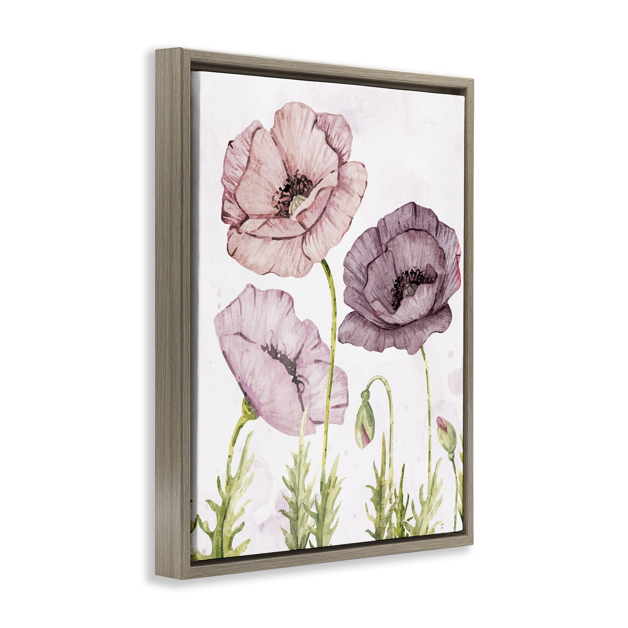 Stupell Industries Poppies Trio in Garden Plants & Flowers Painting Brown Floater Framed Canvas Art Print Wall Art, 25 x 31