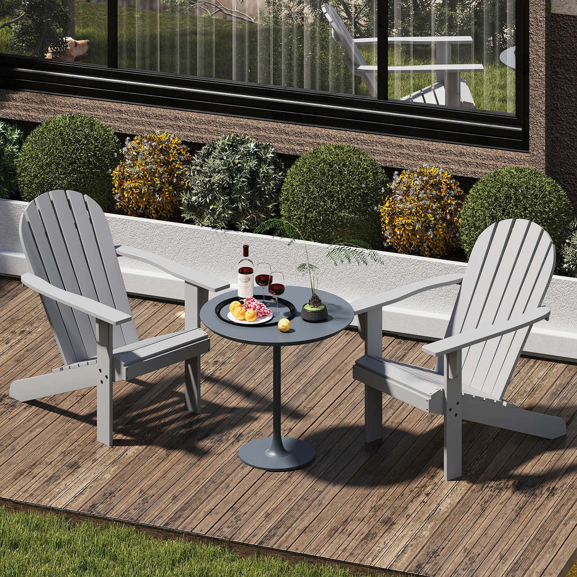 Costway Patio Adirondack Chair with Inclined Seat High Backrest & Wide Armrests Gray