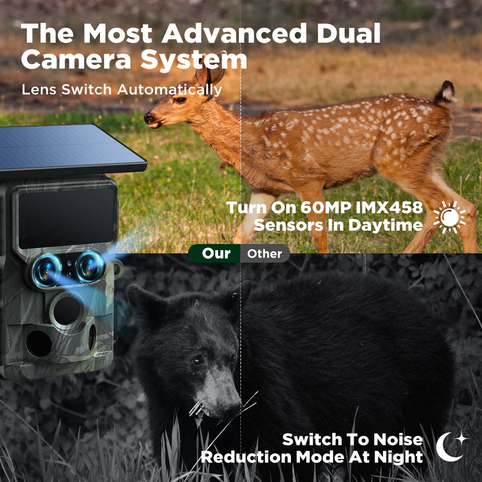 Campark 4K UHD WiFi Trail Camera, Solar Powered, 30FPS Night