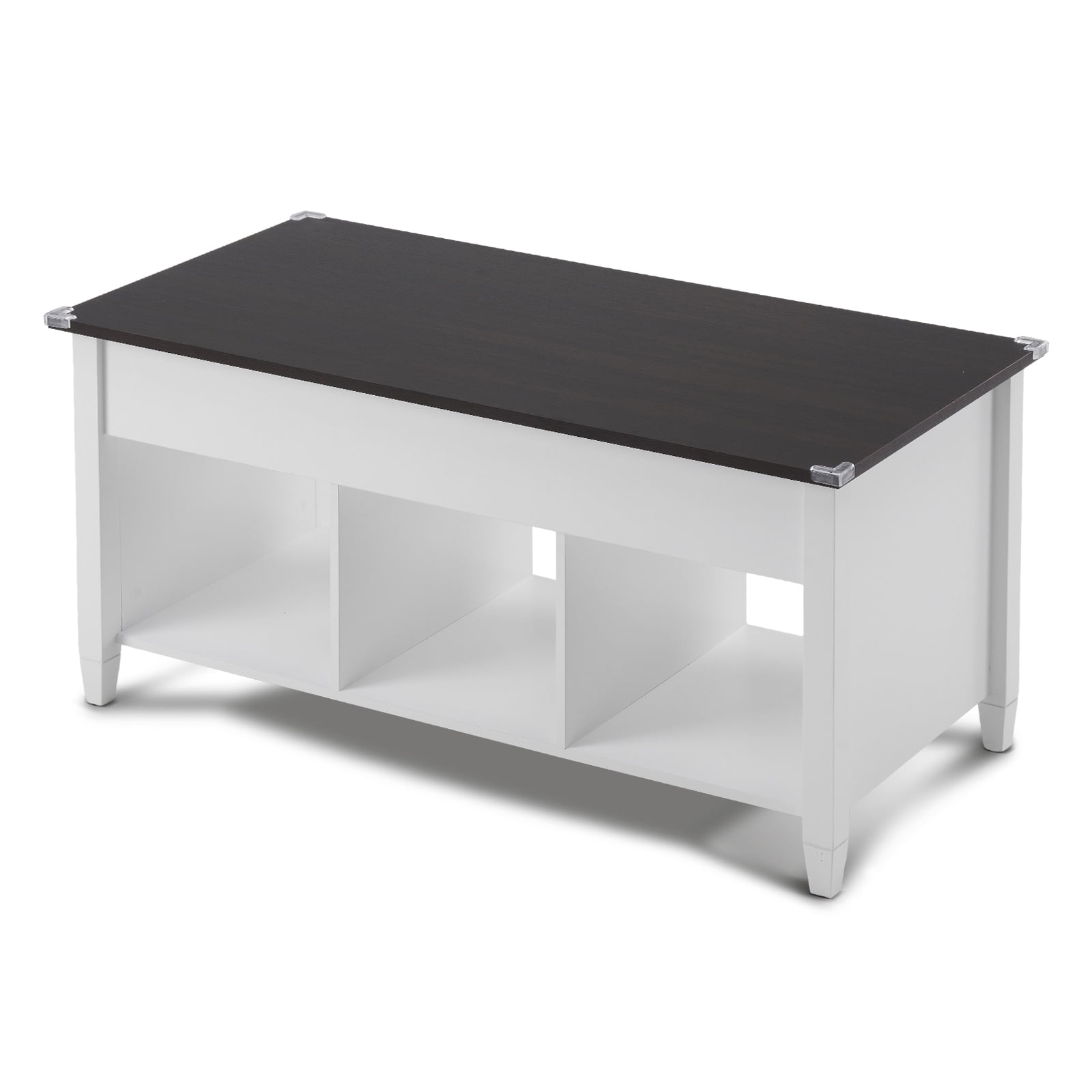 Ktaxon Mid-Century Lift Top Coffee Table, Multi-Functional Lift Tabletop Center Table for Living Room with Hidden Storage Compartment & 3 Cube Shelves, White & Dark Brown