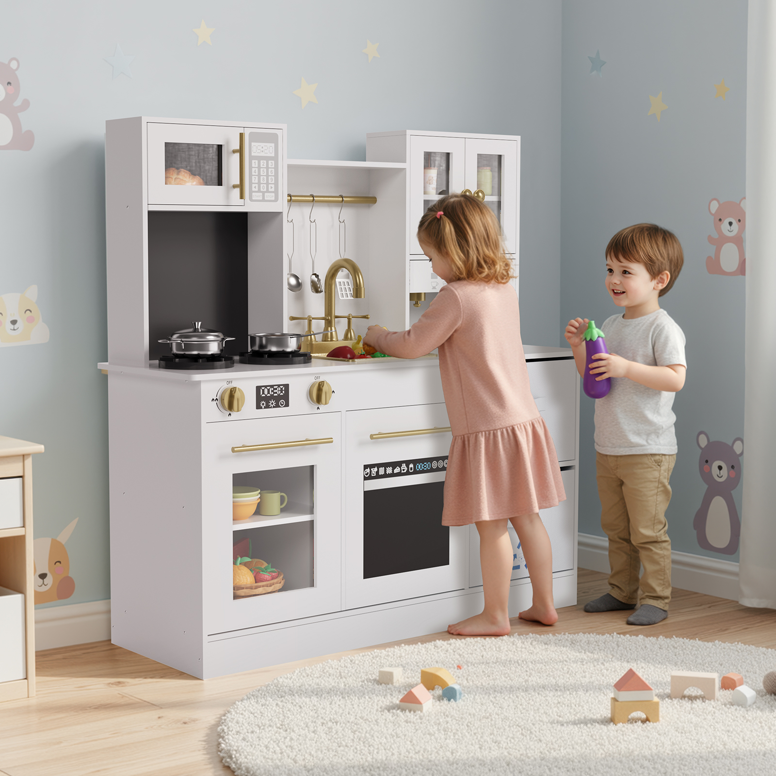 Arlopu Wooden Play Kitchen with Sink & Accessories photo 2