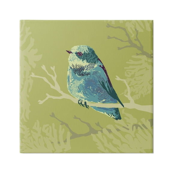 Stupell Industries Small Blue Bird Perched Modern Layered Botanicals Graphic Art Gallery Wrapped Canvas Print Wall Art, Design by Verbrugge Watercolor