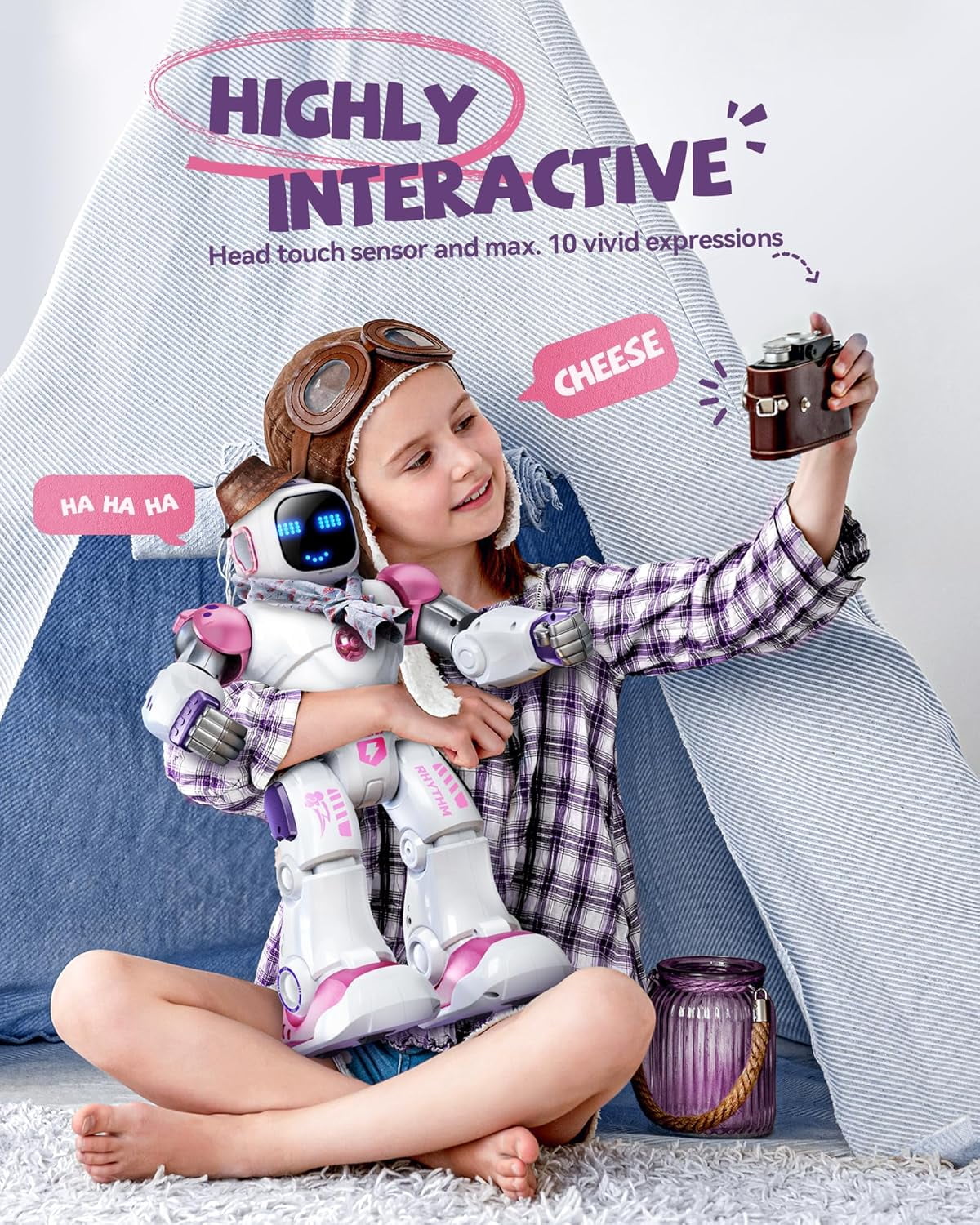 Ruko 1088 Smart Robots for Kids, Large Programmable Interactive RC Robot with Voice Control, APP Control, Present for 4-9 Years Old Kids Boys and Girls, Pink