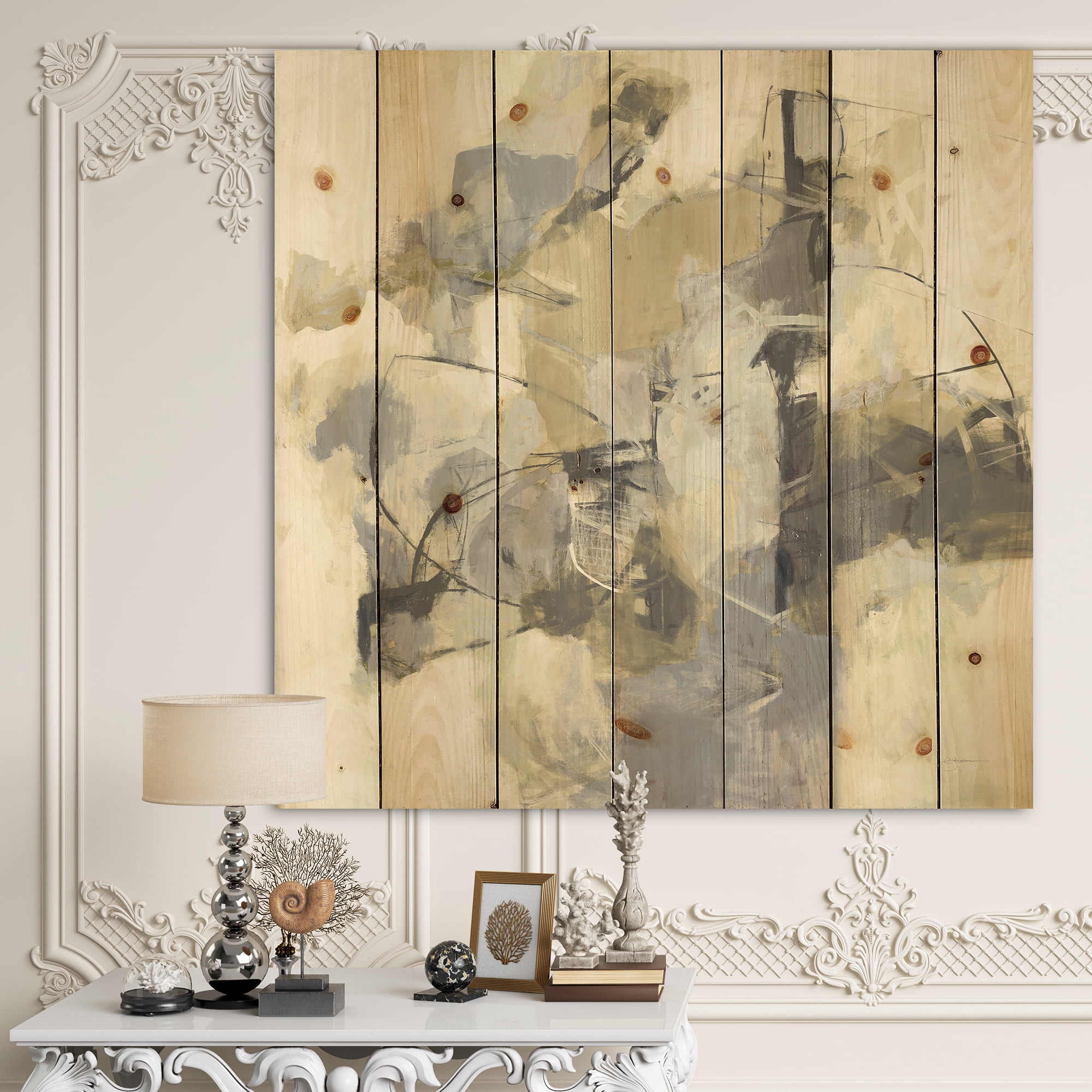 Designart 'Glam Cream Dream III' Modern & Contemporary Print on Natural Pine Wood