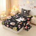 thumbnail image 2 of Homewish Cute Fairies Bird Hedgehog Twin Sheets,Kawaii Mushrooms Flowers Bedding,Black,3pcs,1 Flat Sheet,1 Fitted Sheet and 1 Pillowcase, 2 of 6